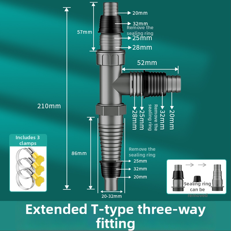 Drenážny systém pre práčku a umývadlo, univerzálny, dvojitá hlava, ťahový typ, trojcestný spoj s tesnením proti zápachu