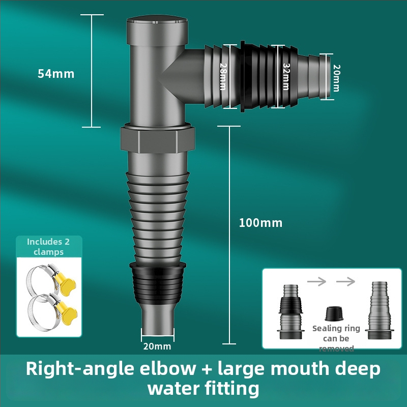 Drenážny systém pre práčku a umývadlo, univerzálny, dvojitá hlava, ťahový typ, trojcestný spoj s tesnením proti zápachu