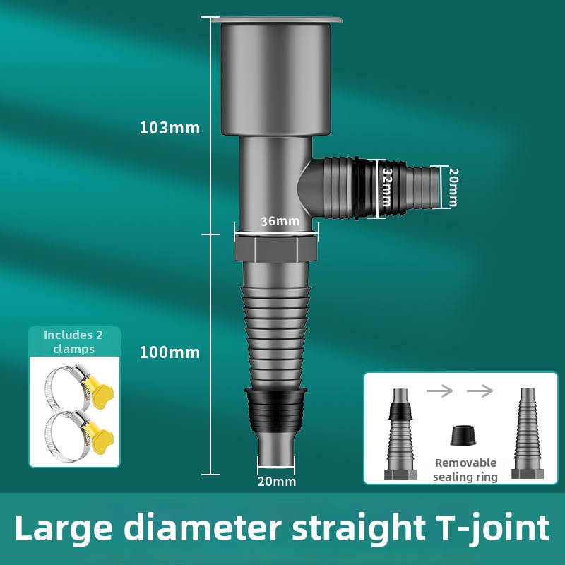 Drenážny systém pre práčku a umývadlo, univerzálny, dvojitá hlava, ťahový typ, trojcestný spoj s tesnením proti zápachu