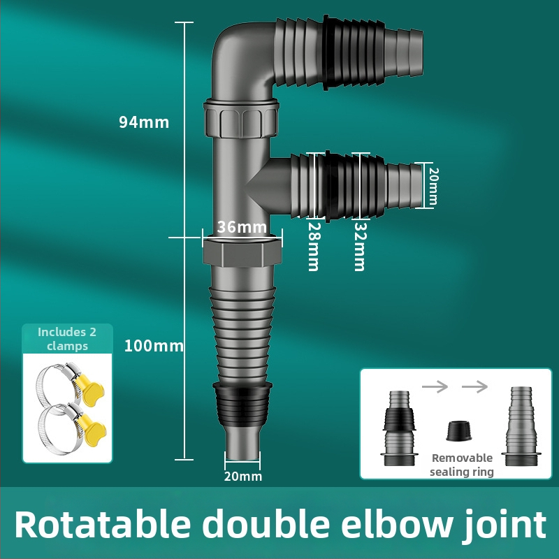 Drenážny systém pre práčku a umývadlo, univerzálny, dvojitá hlava, ťahový typ, trojcestný spoj s tesnením proti zápachu