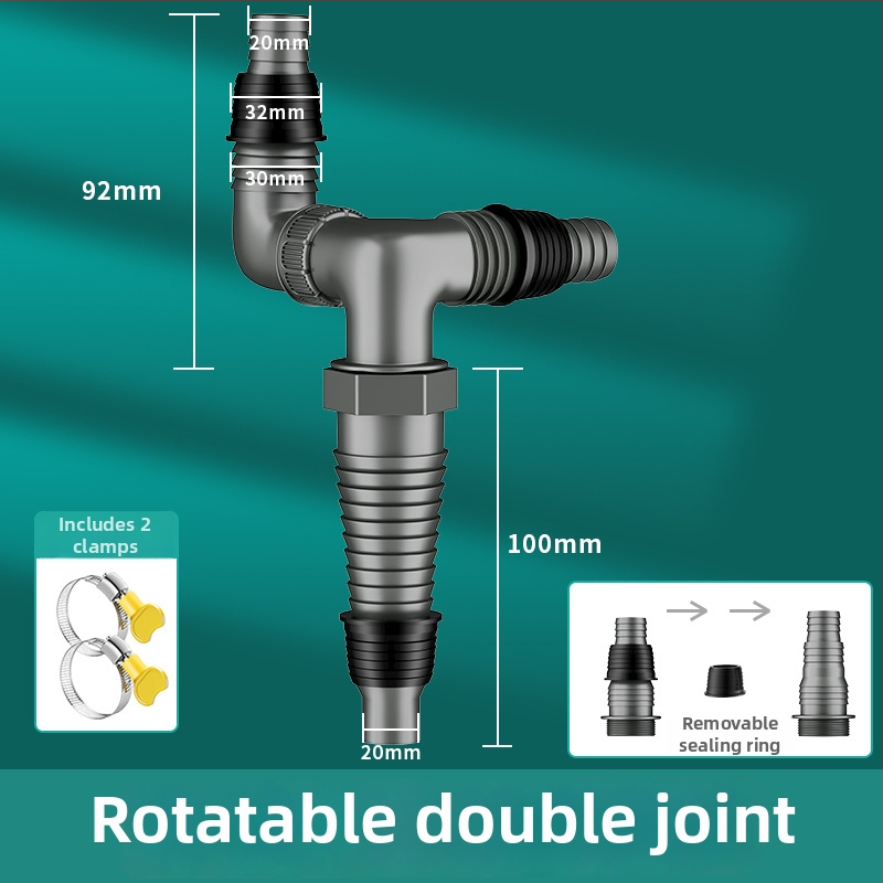 Drenážny systém pre práčku a umývadlo, univerzálny, dvojitá hlava, ťahový typ, trojcestný spoj s tesnením proti zápachu