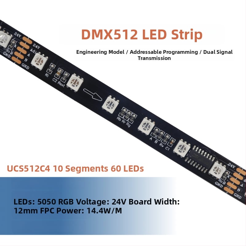 DMX512 LED pásik, 24V, 60×5050 LED, vonkajšie programovateľné, vodotesné, uhol lúča 120°