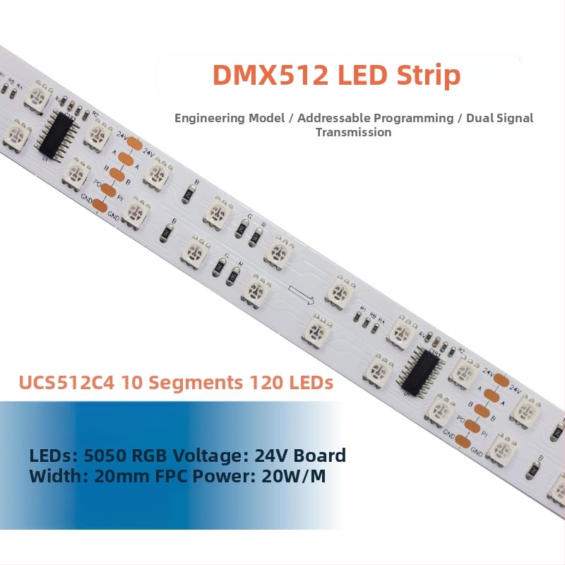 DMX512 LED pásik, 24V, 60×5050 LED, vonkajšie programovateľné, vodotesné, uhol lúča 120°