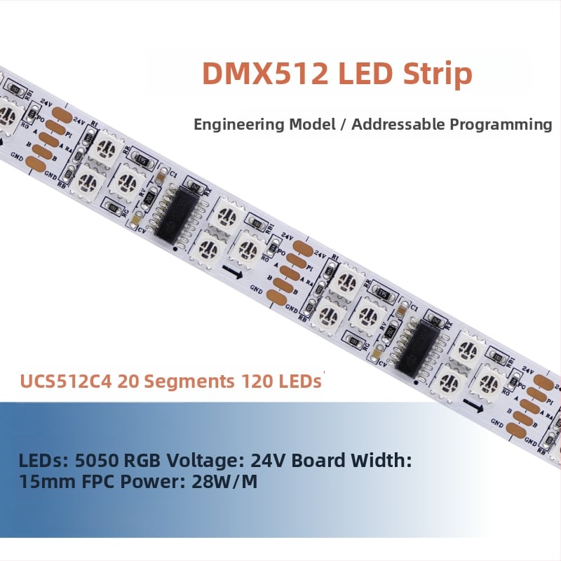 DMX512 LED pásik, 24V, 60×5050 LED, vonkajšie programovateľné, vodotesné, uhol lúča 120°