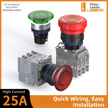 Plastový modul núdzového zastavenia so skrutkovým zapojením, ochrana IP65, napätie 3-220V, prevádzková teplota -40 až 80°C, elektrická životnosť 20 000 cyklov