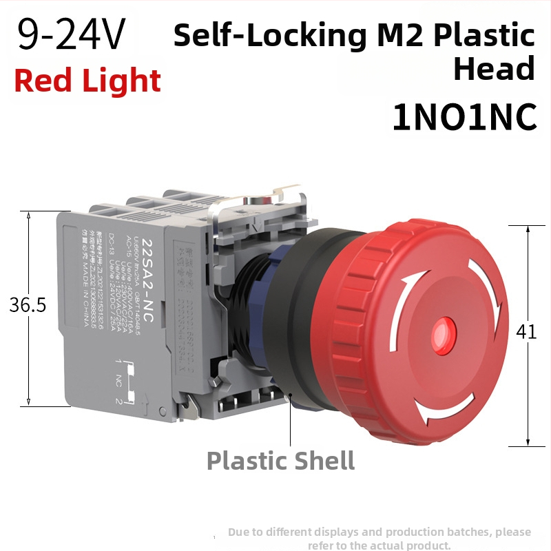Plastový modul núdzového zastavenia so skrutkovým zapojením, ochrana IP65, napätie 3-220V, prevádzková teplota -40 až 80°C, elektrická životnosť 20 000 cyklov