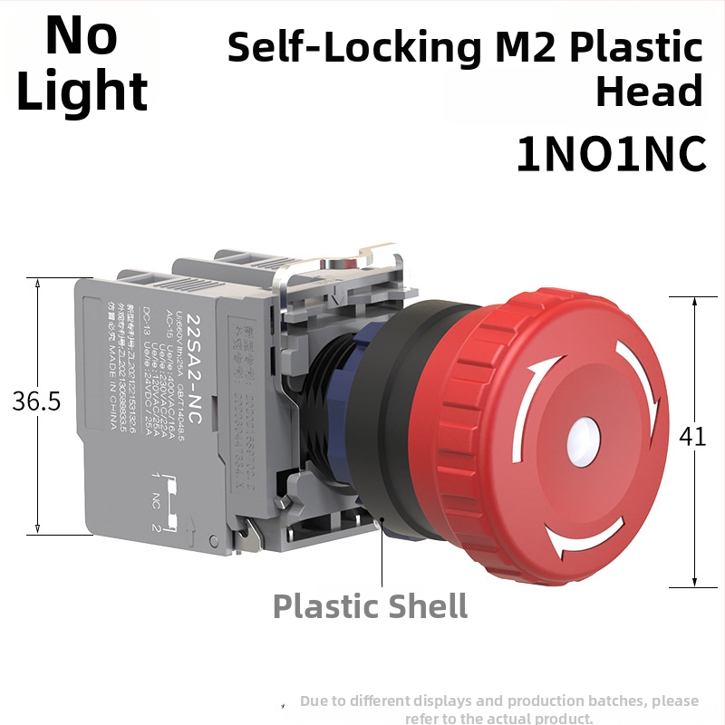 Plastový modul núdzového zastavenia so skrutkovým zapojením, ochrana IP65, napätie 3-220V, prevádzková teplota -40 až 80°C, elektrická životnosť 20 000 cyklov