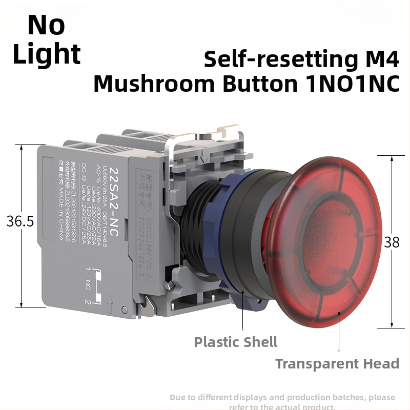 Plastový modul núdzového zastavenia so skrutkovým zapojením, ochrana IP65, napätie 3-220V, prevádzková teplota -40 až 80°C, elektrická životnosť 20 000 cyklov
