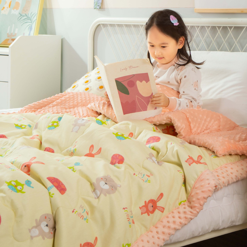 Детско одеяло с пълнеж от коприна нишки, чист памук, карикатурен стил, за деца на 2–3 години, пролет и есен