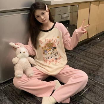 Flis pidžama set s dugim rukavima, okrugli izrez, točkasti print Little Bear, zimska kućna odjeća