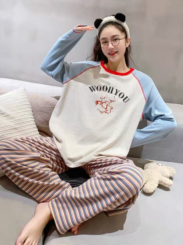 Flis pidžama set s dugim rukavima, okrugli izrez, točkasti print Little Bear, zimska kućna odjeća