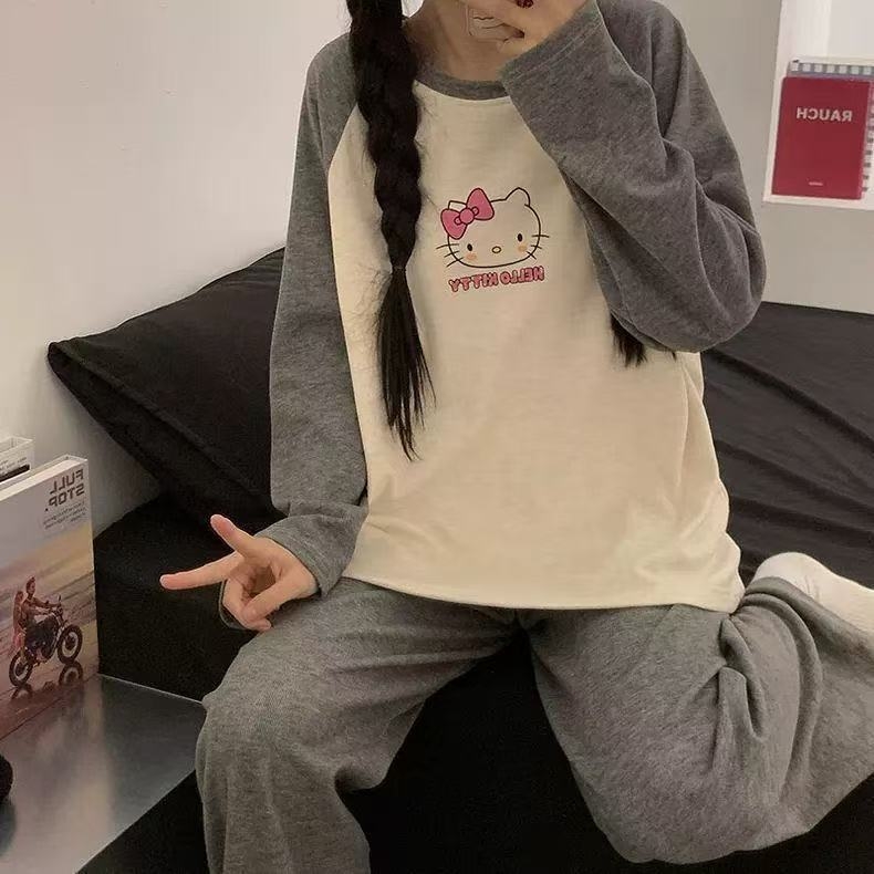 Flis pidžama set s dugim rukavima, okrugli izrez, točkasti print Little Bear, zimska kućna odjeća