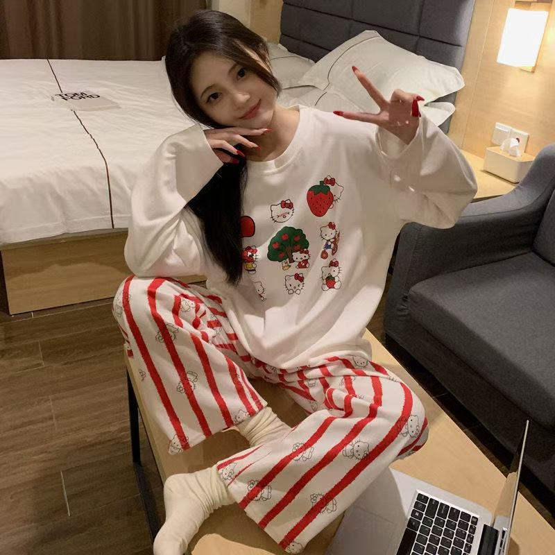 Flis pidžama set s dugim rukavima, okrugli izrez, točkasti print Little Bear, zimska kućna odjeća