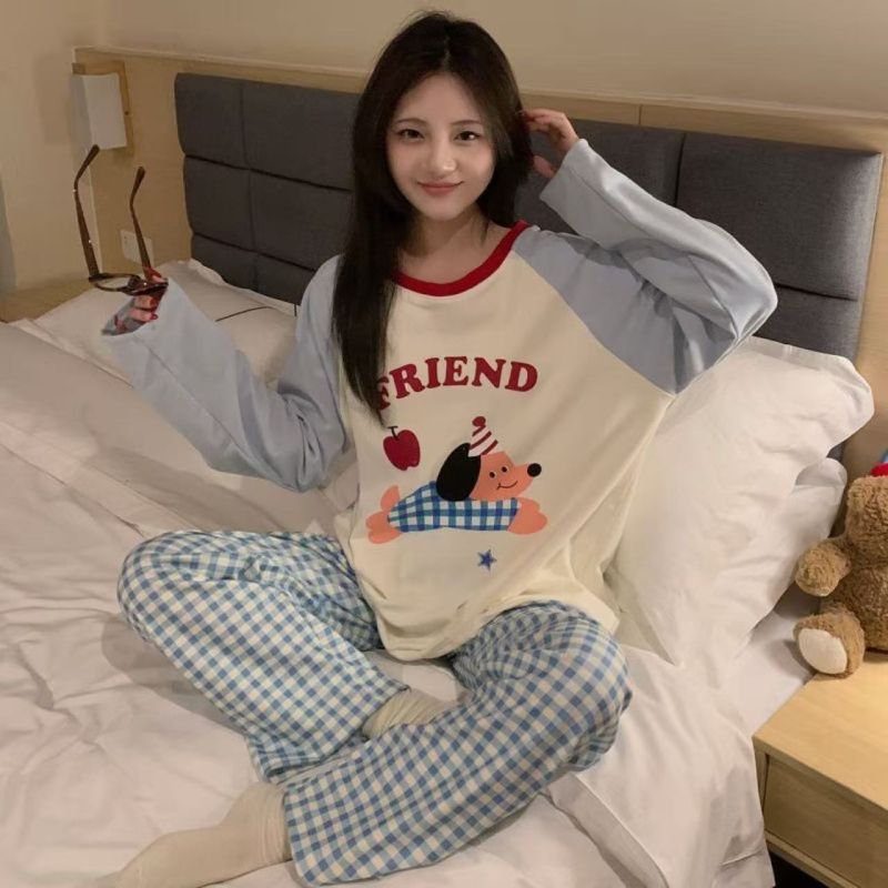 Flis pidžama set s dugim rukavima, okrugli izrez, točkasti print Little Bear, zimska kućna odjeća