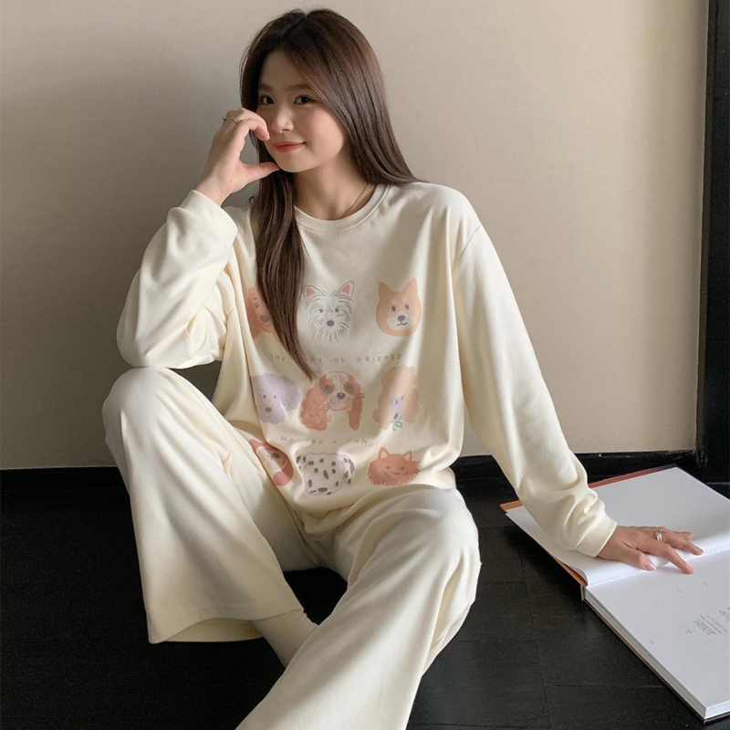 Flis pidžama set s dugim rukavima, okrugli izrez, točkasti print Little Bear, zimska kućna odjeća