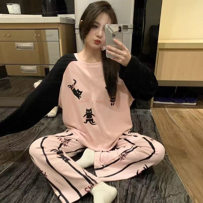 Flis pidžama set s dugim rukavima, okrugli izrez, točkasti print Little Bear, zimska kućna odjeća