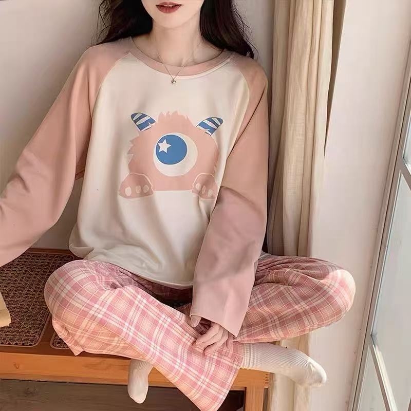 Flis pidžama set s dugim rukavima, okrugli izrez, točkasti print Little Bear, zimska kućna odjeća