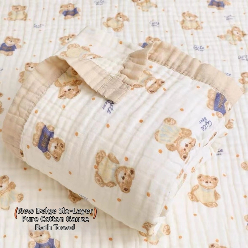 Detská šesťvrstvová gáza uterák na kúpanie, bavlna, prateľná, s karikatúrnym vzorom, hmotnosť 300–400 g