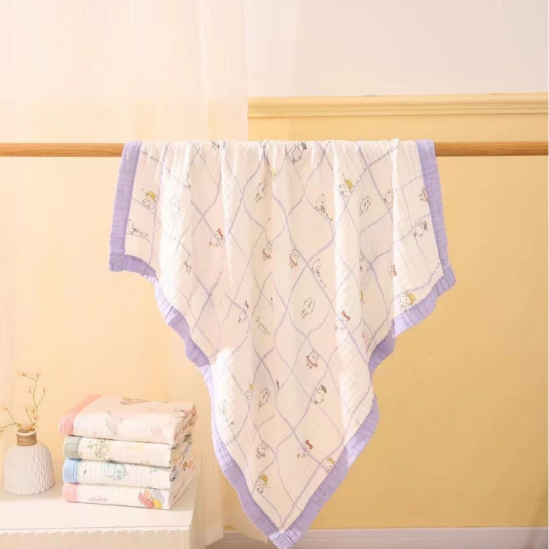 Detská šesťvrstvová gáza uterák na kúpanie, bavlna, prateľná, s karikatúrnym vzorom, hmotnosť 300–400 g