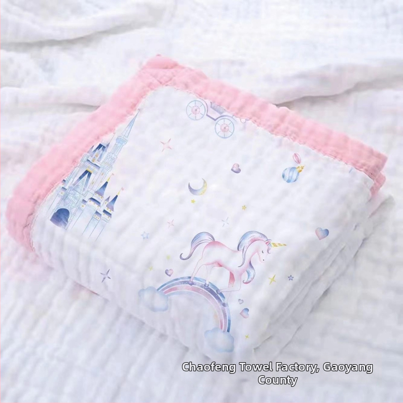 Detská šesťvrstvová gáza uterák na kúpanie, bavlna, prateľná, s karikatúrnym vzorom, hmotnosť 300–400 g