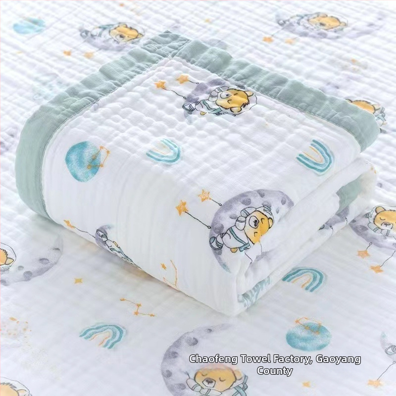 Detská šesťvrstvová gáza uterák na kúpanie, bavlna, prateľná, s karikatúrnym vzorom, hmotnosť 300–400 g