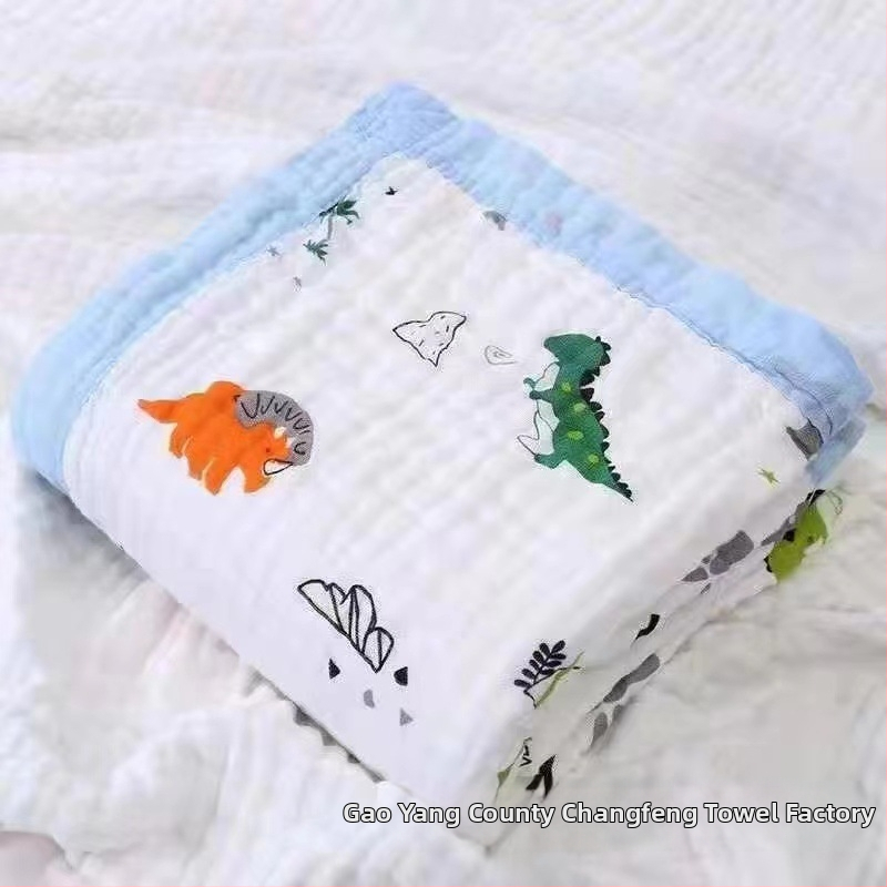 Detská šesťvrstvová gáza uterák na kúpanie, bavlna, prateľná, s karikatúrnym vzorom, hmotnosť 300–400 g