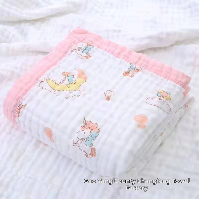 Detská šesťvrstvová gáza uterák na kúpanie, bavlna, prateľná, s karikatúrnym vzorom, hmotnosť 300–400 g