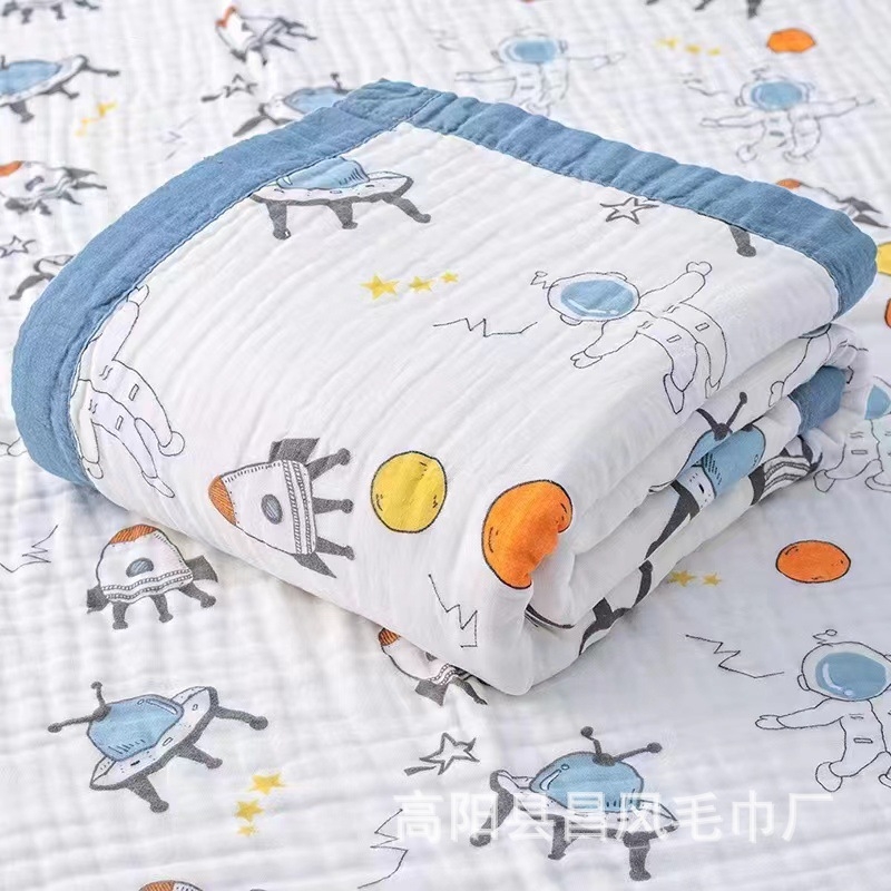 Detská šesťvrstvová gáza uterák na kúpanie, bavlna, prateľná, s karikatúrnym vzorom, hmotnosť 300–400 g