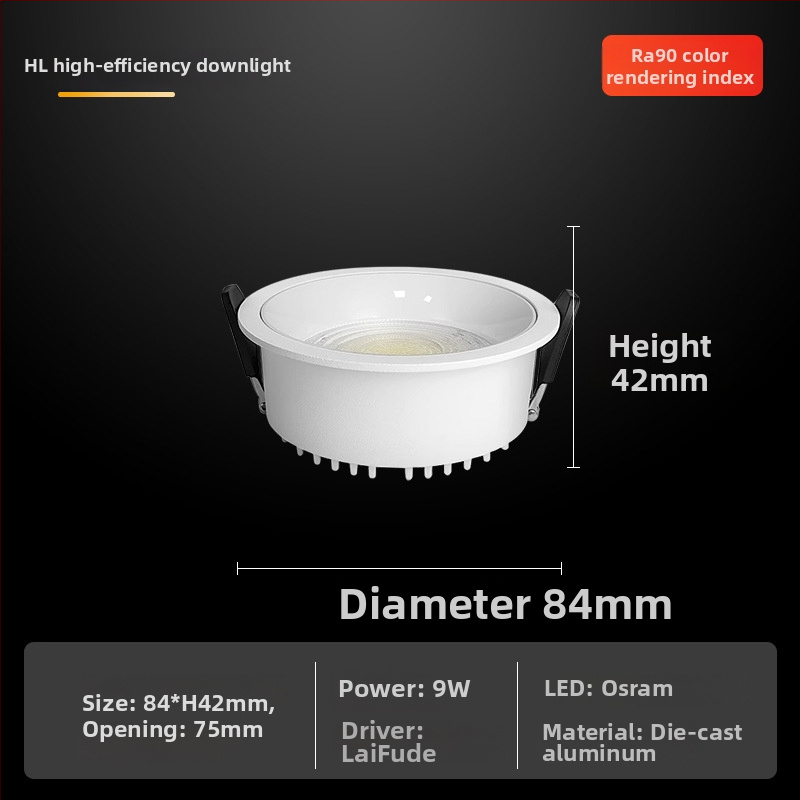 LED downlight s plným spektrom – CRI ≥90, 220V, skrytá montáž