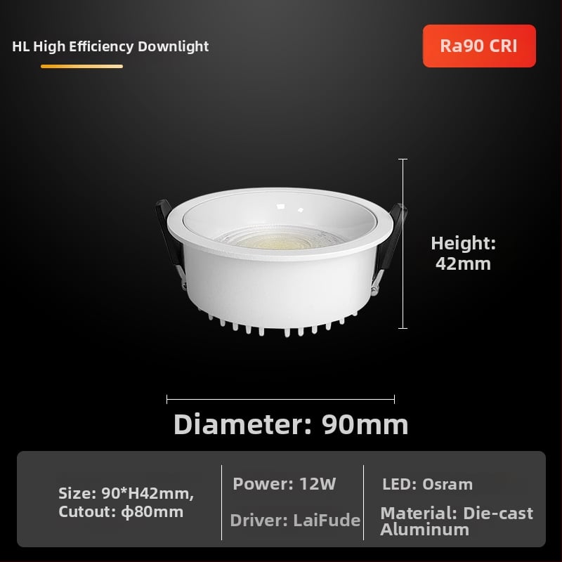 LED downlight s plným spektrom – CRI ≥90, 220V, skrytá montáž