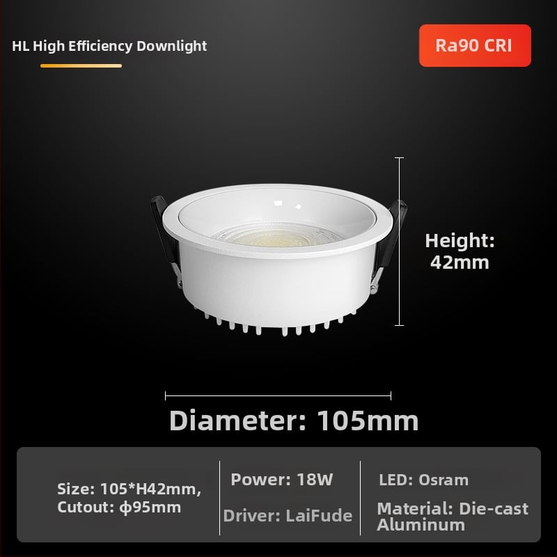 LED downlight s plným spektrom – CRI ≥90, 220V, skrytá montáž