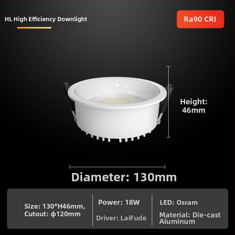 LED downlight s plným spektrom – CRI ≥90, 220V, skrytá montáž