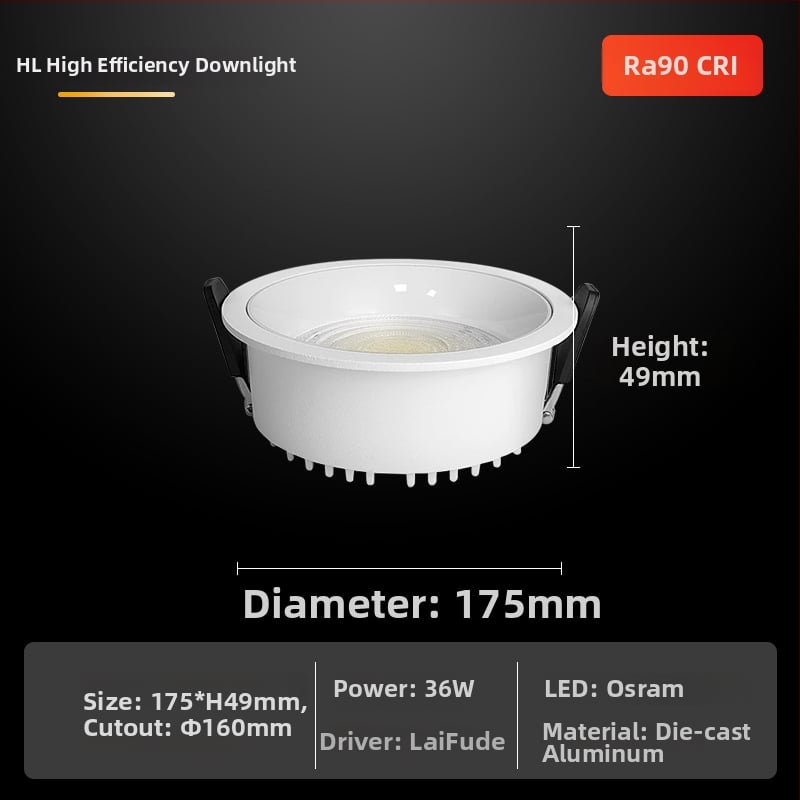 LED downlight s plným spektrom – CRI ≥90, 220V, skrytá montáž