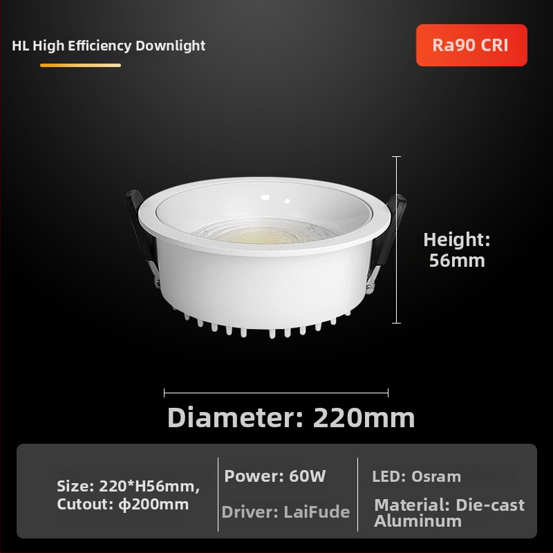 LED downlight s plným spektrom – CRI ≥90, 220V, skrytá montáž