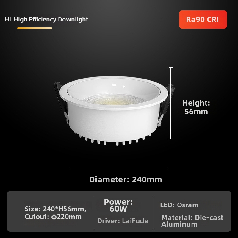 LED downlight s plným spektrom – CRI ≥90, 220V, skrytá montáž