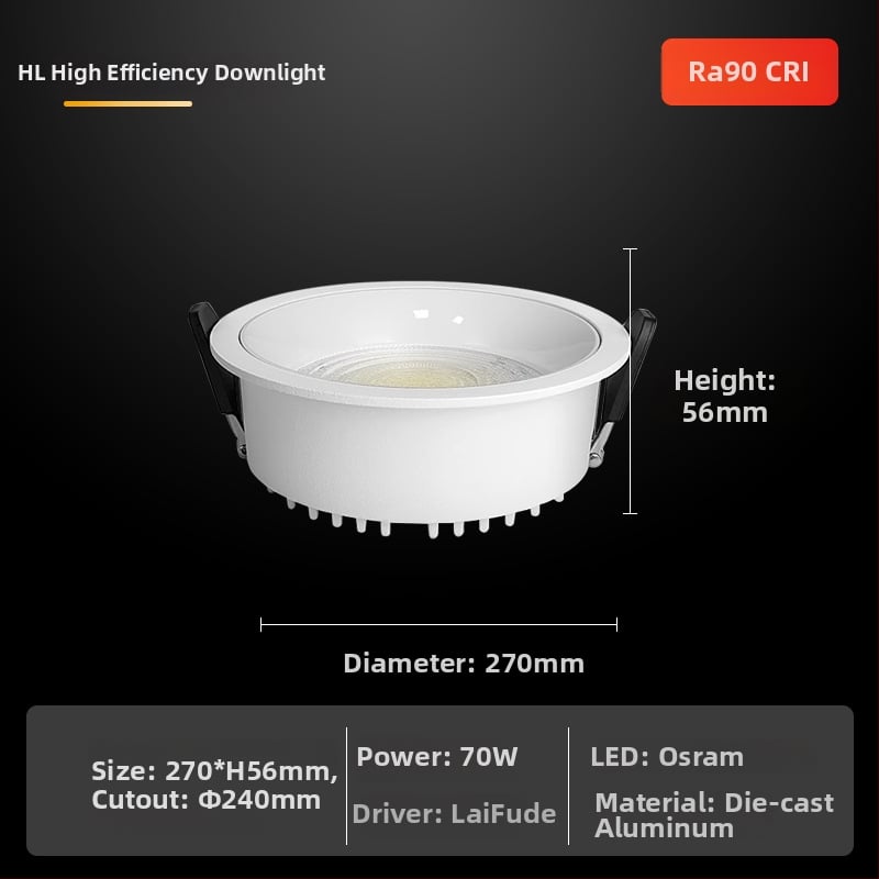 LED downlight s plným spektrom – CRI ≥90, 220V, skrytá montáž