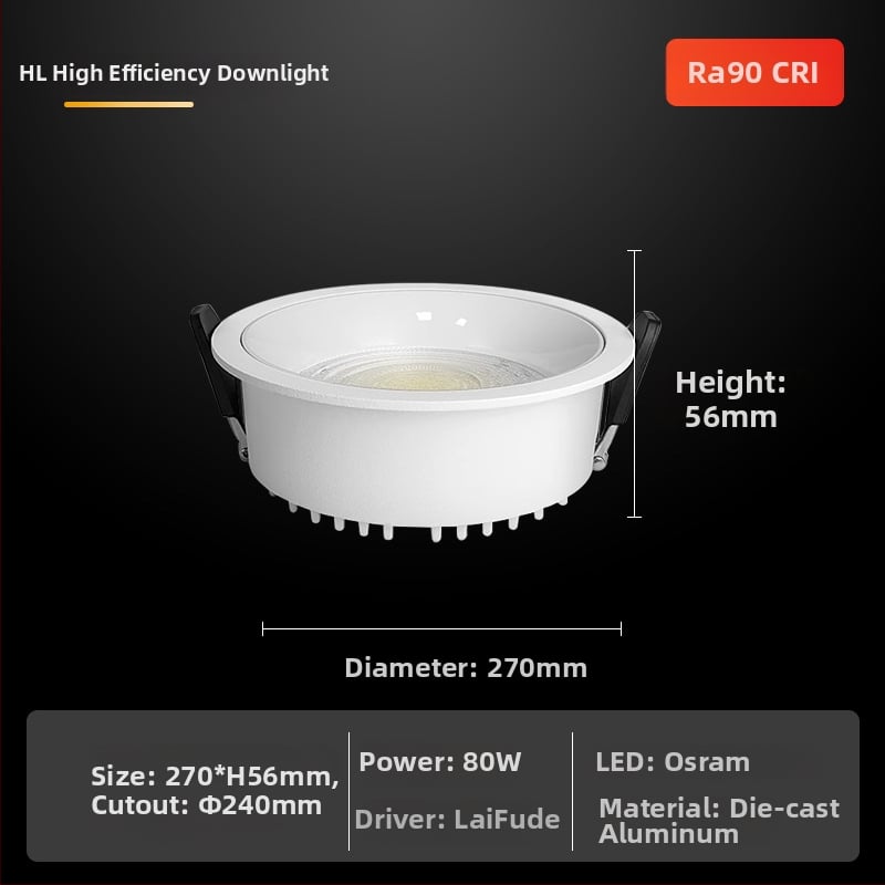 LED downlight s plným spektrom – CRI ≥90, 220V, skrytá montáž