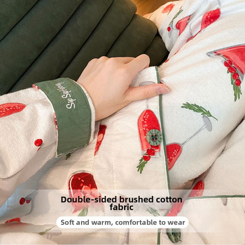 Pamukasti kućni komplet s reverom, debeli materijal, dugi rukavi i hlače, jednostavan i casual stil