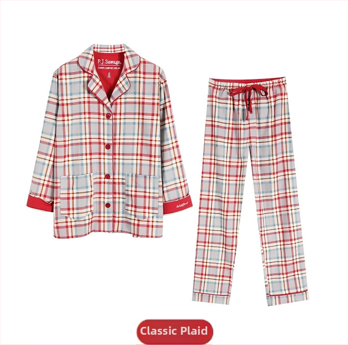 Pamukasti kućni komplet s reverom, debeli materijal, dugi rukavi i hlače, jednostavan i casual stil