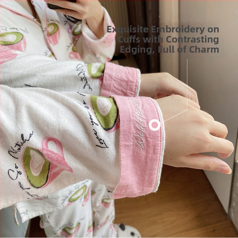 Pamukasti kućni komplet s reverom, debeli materijal, dugi rukavi i hlače, jednostavan i casual stil