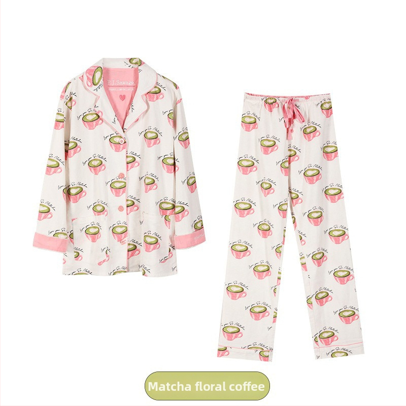 Pamukasti kućni komplet s reverom, debeli materijal, dugi rukavi i hlače, jednostavan i casual stil