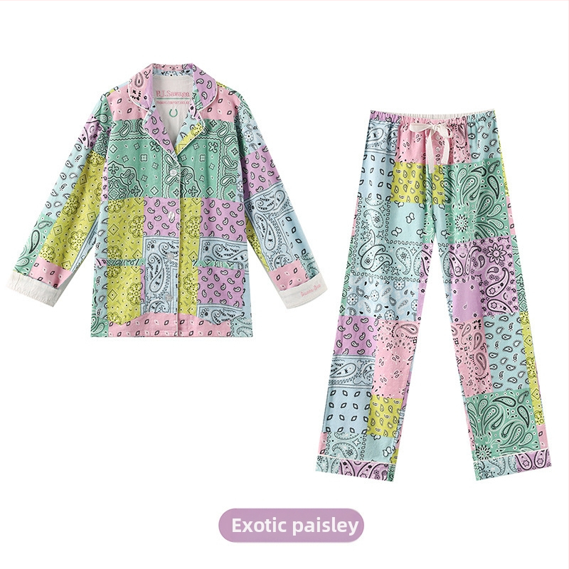 Pamukasti kućni komplet s reverom, debeli materijal, dugi rukavi i hlače, jednostavan i casual stil