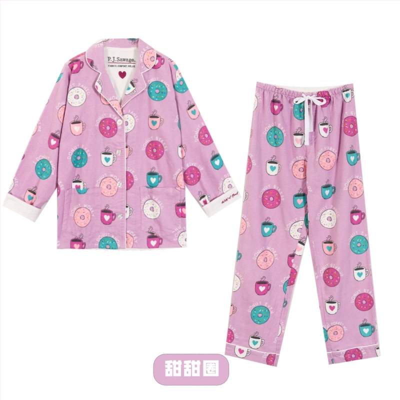 Pamukasti kućni komplet s reverom, debeli materijal, dugi rukavi i hlače, jednostavan i casual stil