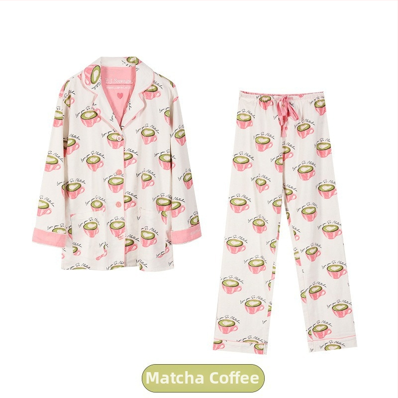 Pamukasti kućni komplet s reverom, debeli materijal, dugi rukavi i hlače, jednostavan i casual stil