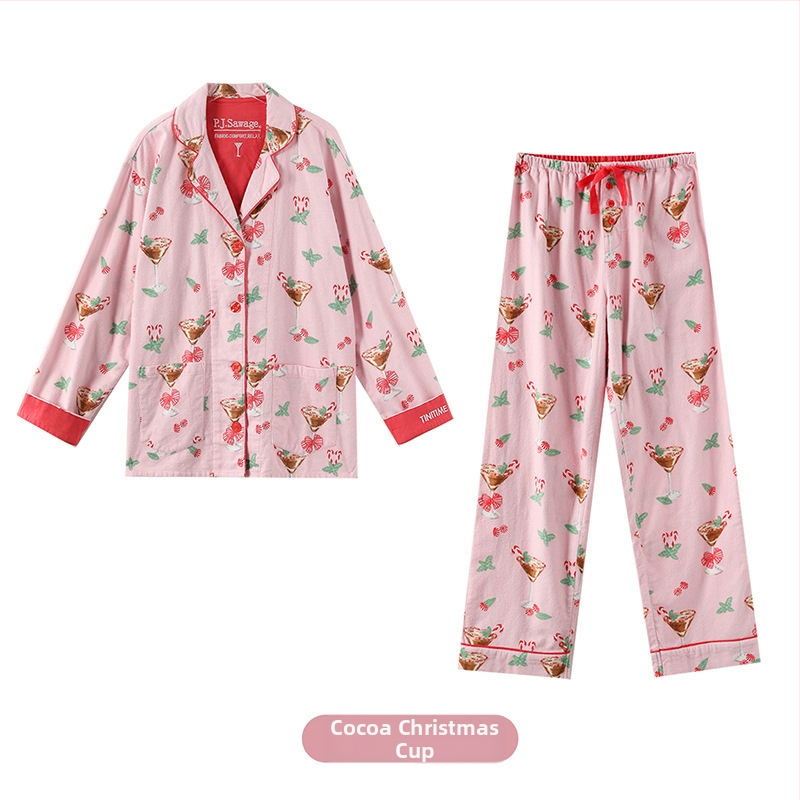 Pamukasti kućni komplet s reverom, debeli materijal, dugi rukavi i hlače, jednostavan i casual stil