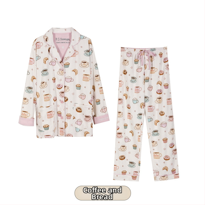 Pamukasti kućni komplet s reverom, debeli materijal, dugi rukavi i hlače, jednostavan i casual stil