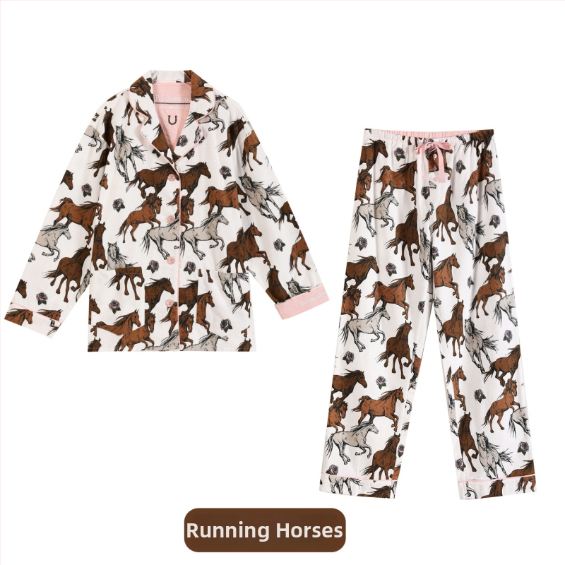 Pamukasti kućni komplet s reverom, debeli materijal, dugi rukavi i hlače, jednostavan i casual stil