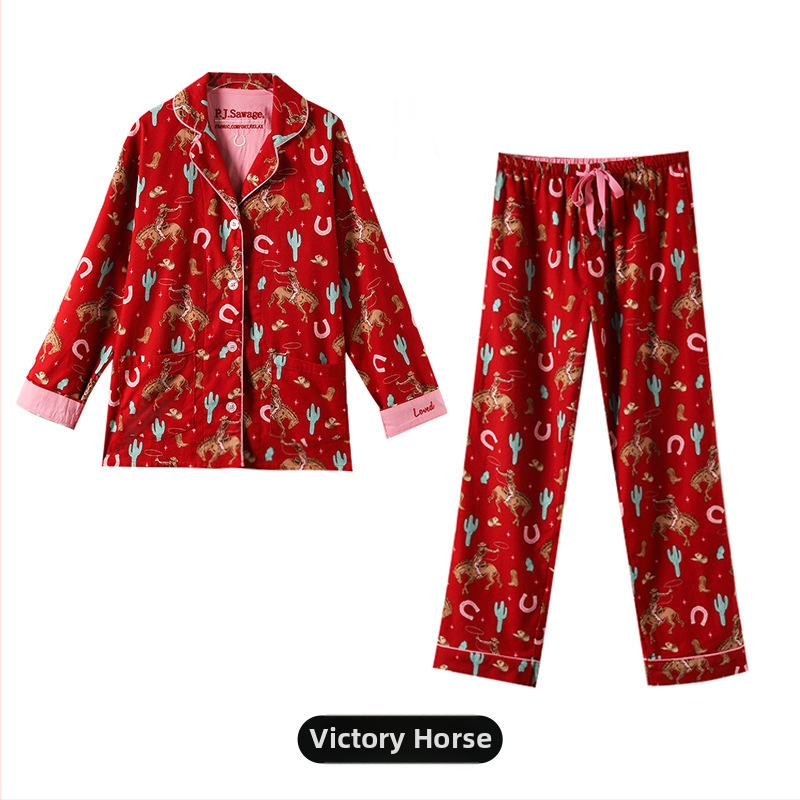 Pamukasti kućni komplet s reverom, debeli materijal, dugi rukavi i hlače, jednostavan i casual stil