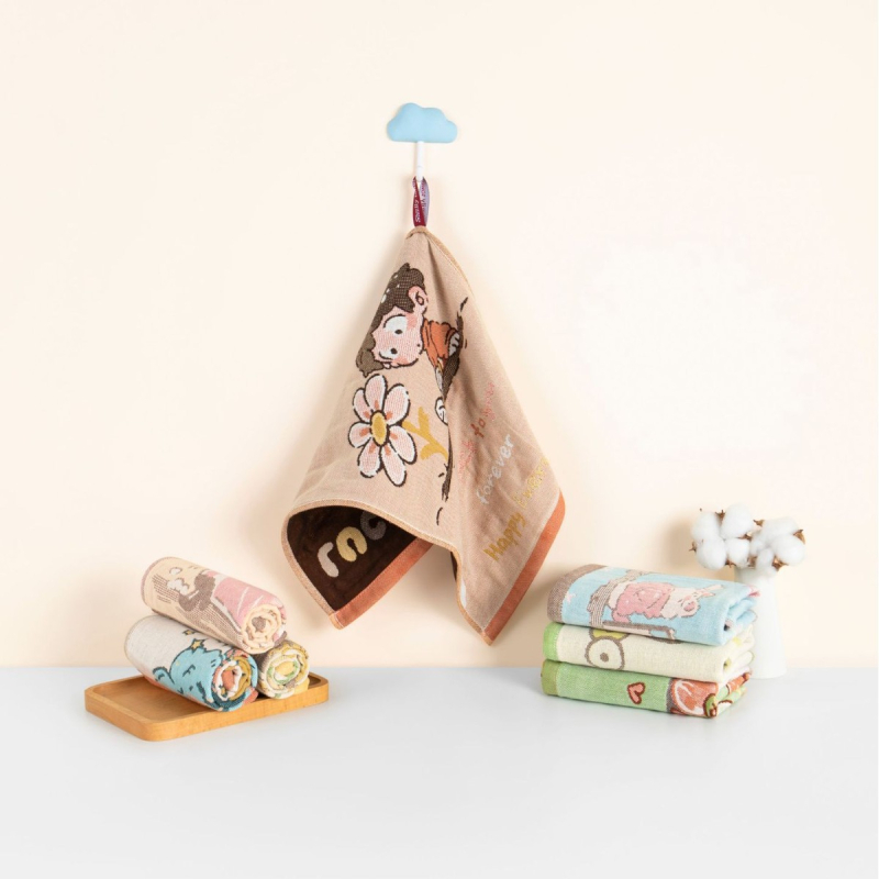 Παιδική πετσέτα προσώπου από 100% βαμβάκι, ζακάρ 32S, σειρά Cartoon, ελαφριά