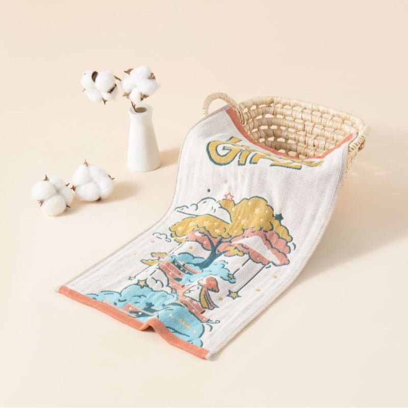 Кърпа за лице за бебета от чист памук, жакард 32S, серия Cartoon, лека